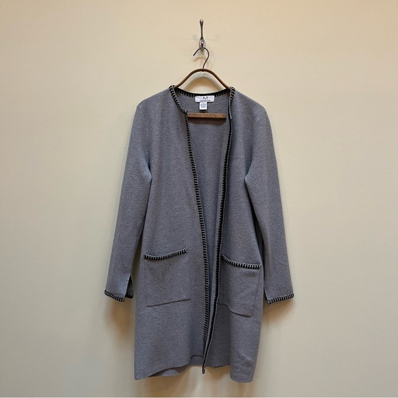 MAGASCHONI | long grey cardigan with black trim - Picture 1 of 3